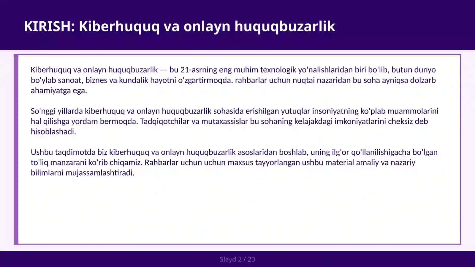 KIBERHUQUQ VA ONLAYN HUQUQBUZARLIK 2