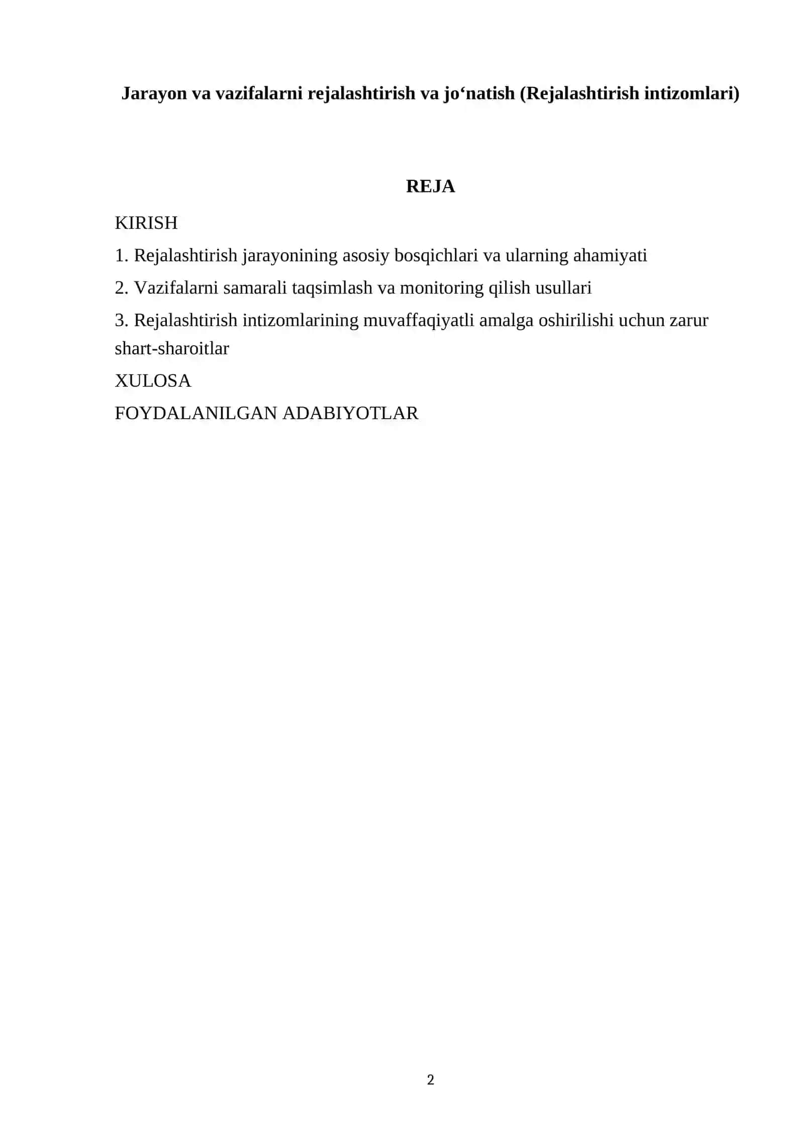 Jarayon va vazifalarni rejalashtirish va jo‘natish (Rejalashtirish intizomlari) 2