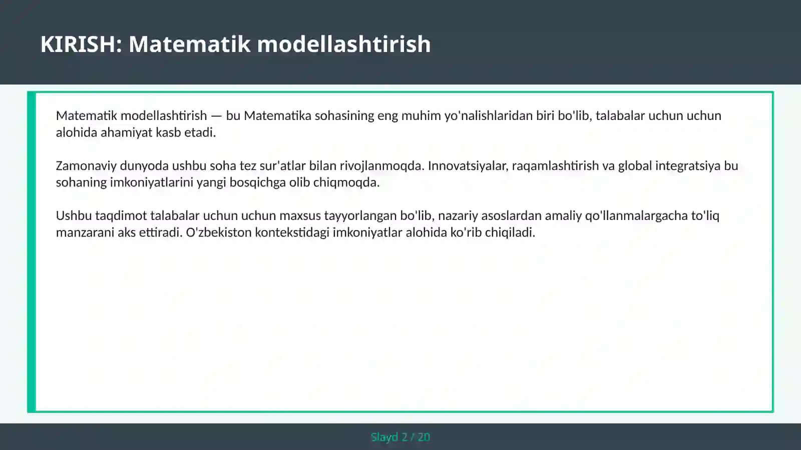 Matematik Modellashtirish 2