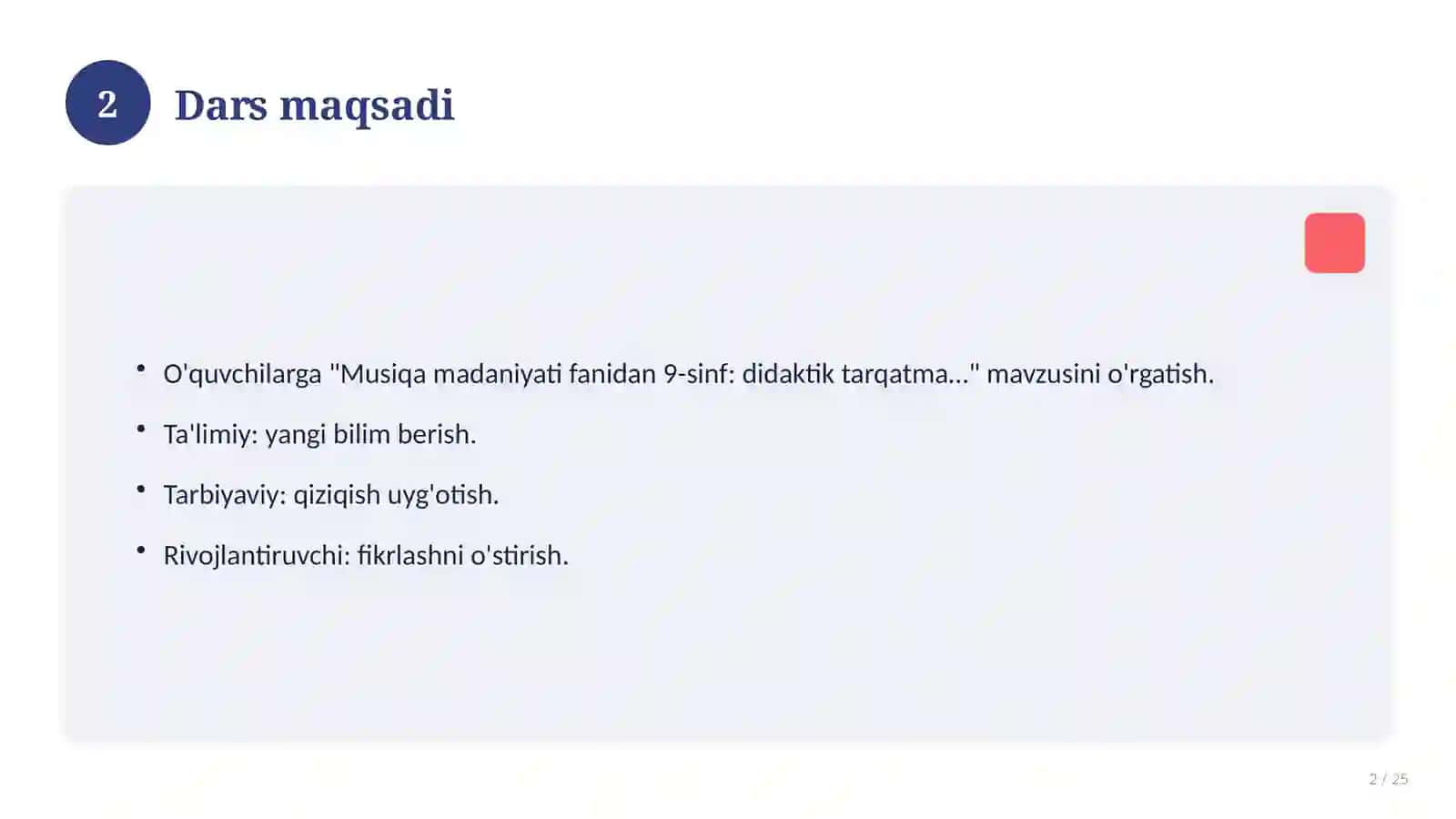 Musiqa madaniyati fanidan 9-sinf: didaktik tarqatma materiallar 2