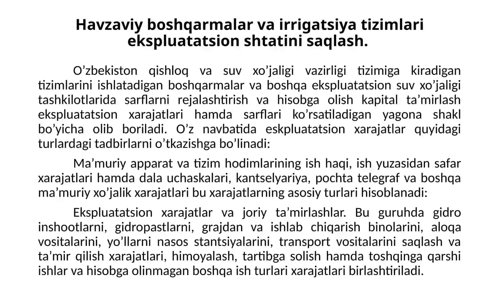 Suv xo’jaligida gidrotexnik inshootlarning ekspluatasiyasi va iqtisodiy baholash 2
