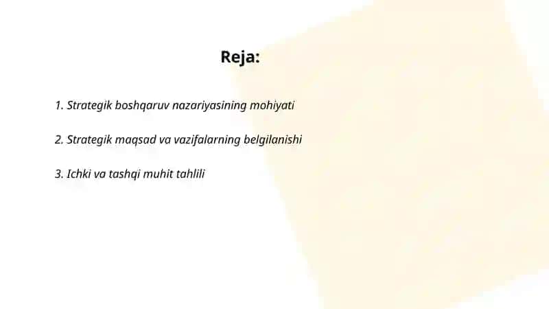 Strategik menejment nazariyasi 2