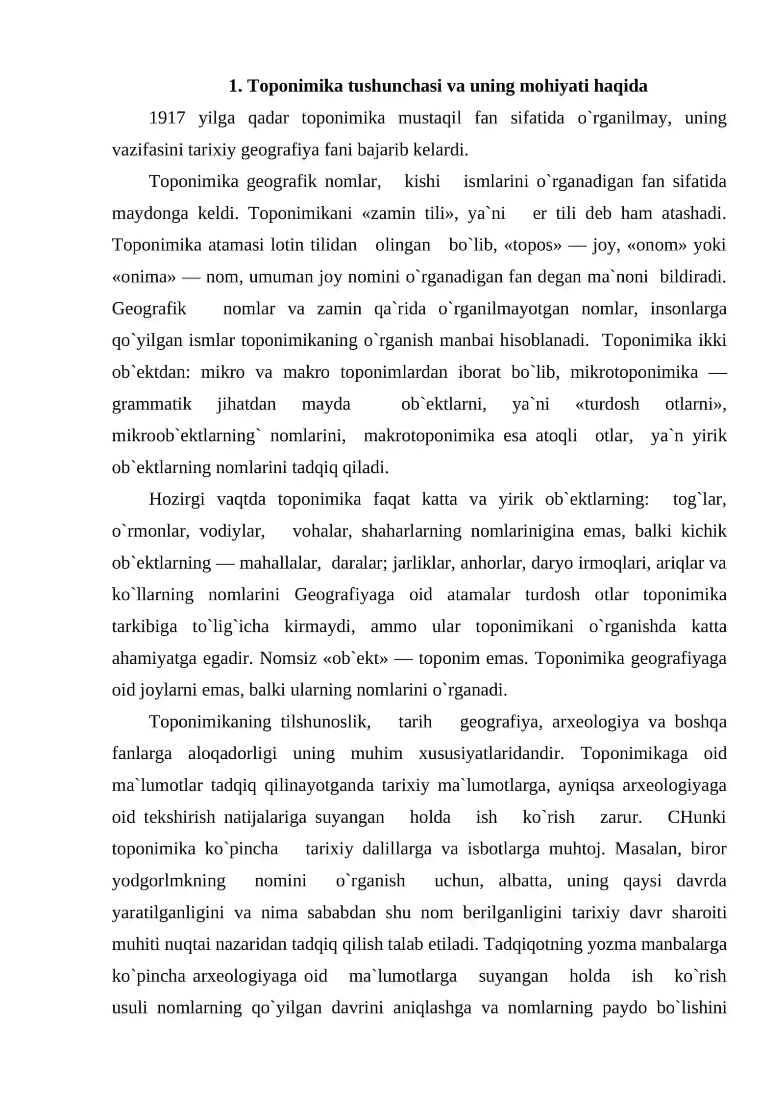 Toponomika - tarixiy o’lkashunoslikning asosiy manbalaridan biri 2