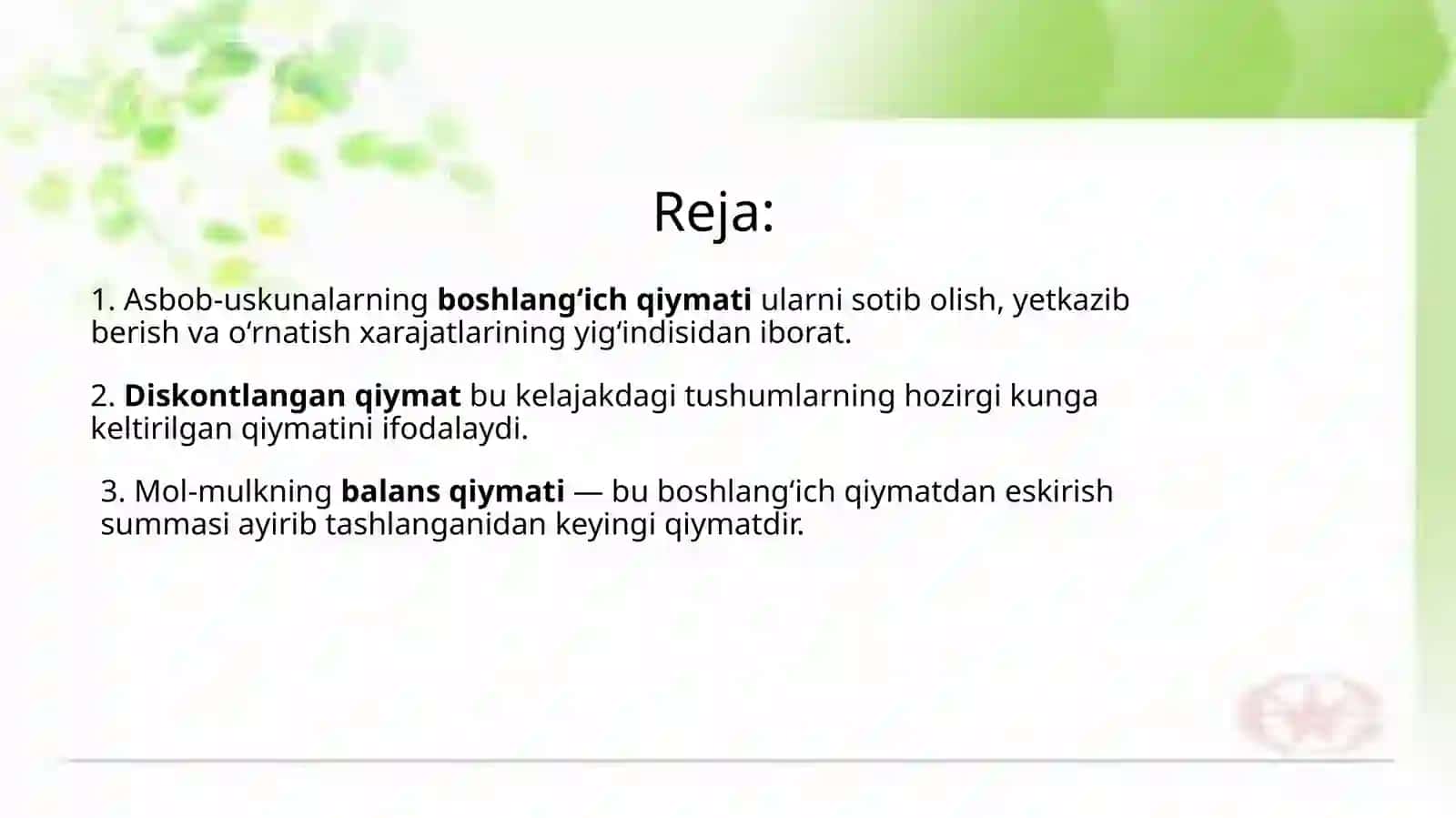 Asbob-uskunalarning boshlang‘ich qiymati 2