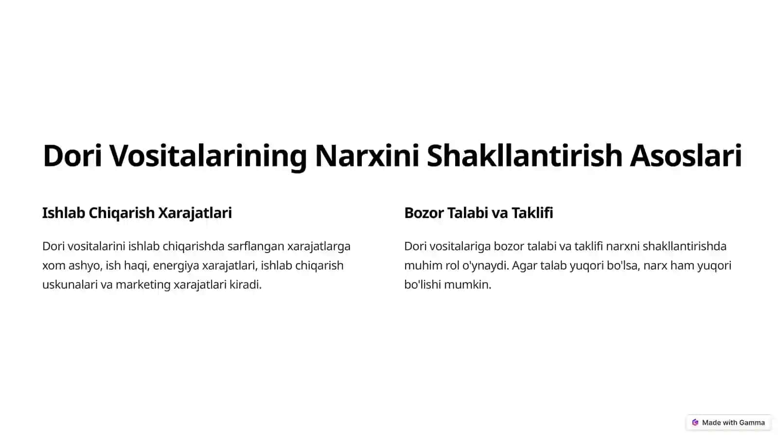 Dori Vositalariga Narx Belgilash: Normativ-Huquqiy Asoslar 2