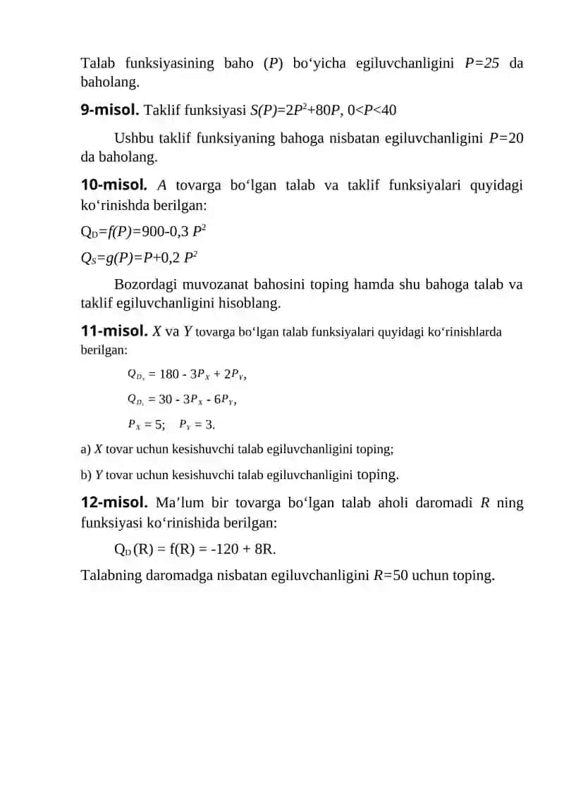 Talab va taklif elastikligi 2