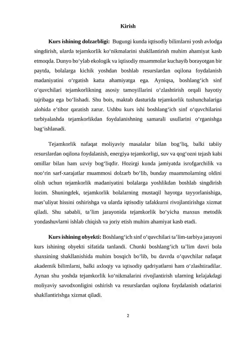Boshlang’ich sinf o’quvchilarini tarbiyalashda tejamkorlikdan foydalanish usullari 2