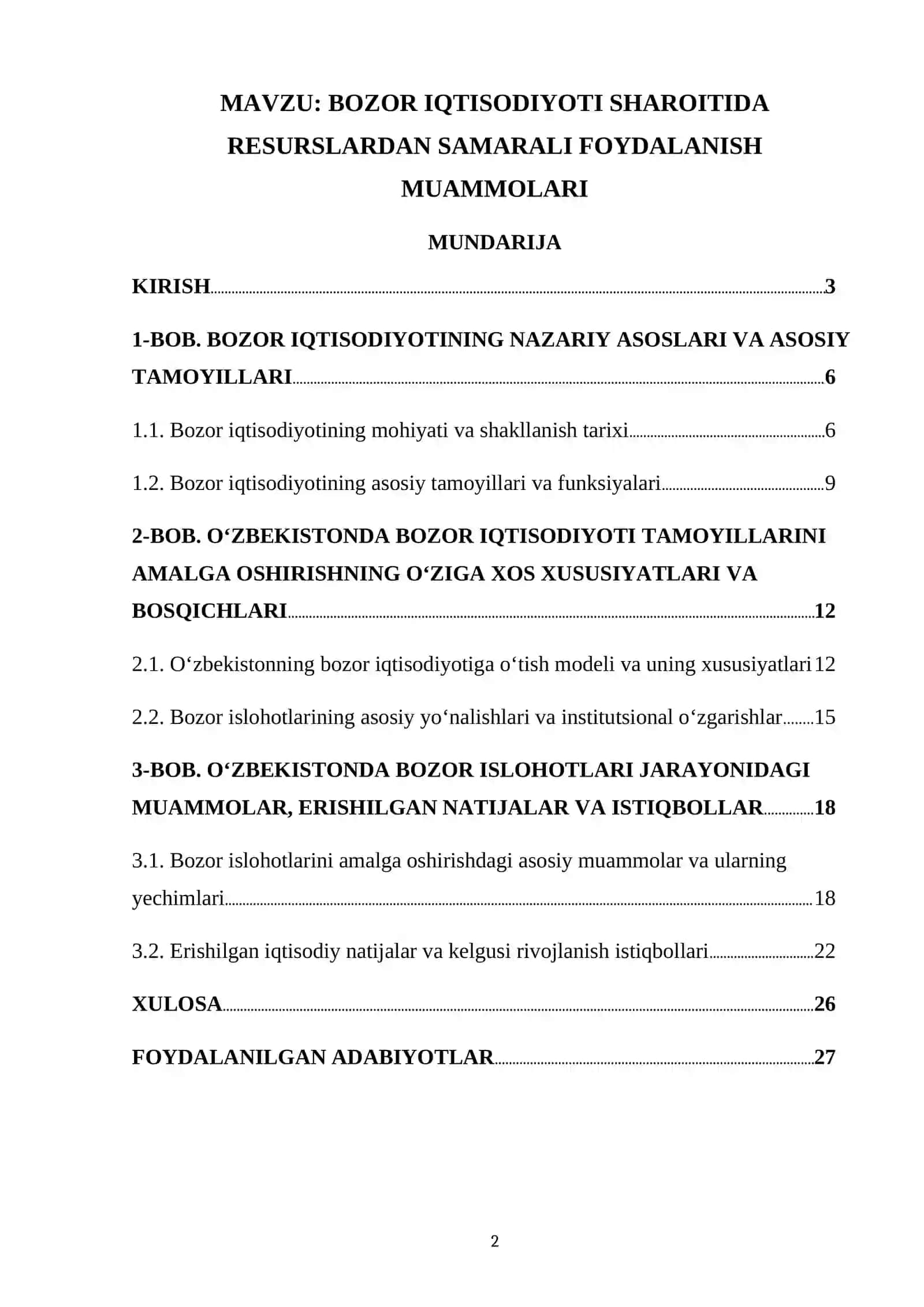 BOZOR IQTISODIYOTI SHAROITIDA RESURSLARDAN SAMARALI FOYDALANISH MUAMMOLARI 2