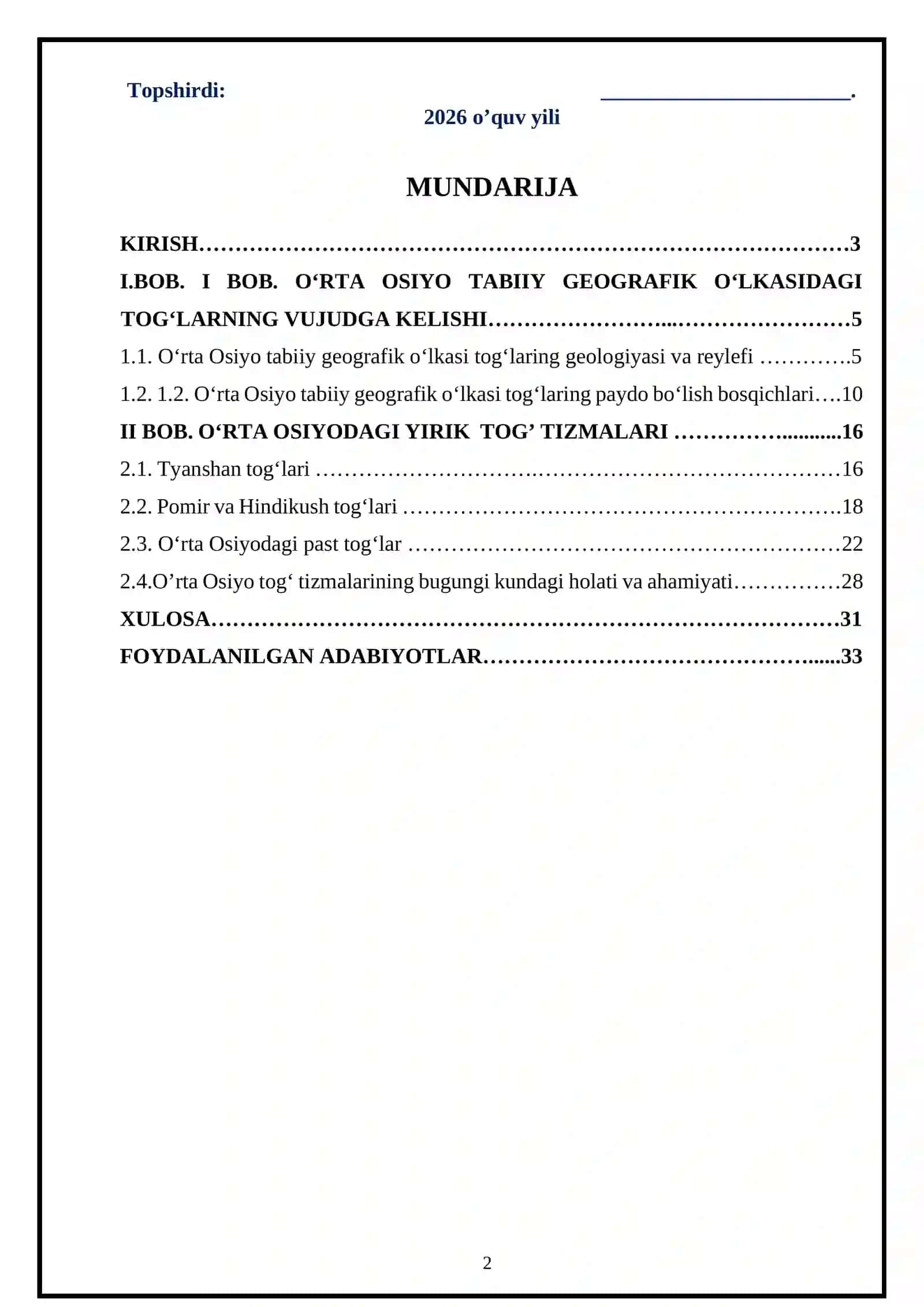 O'rta soiyo tabiiy geografik o'lkasidagi tog' tizmalarining shakillanishi 2
