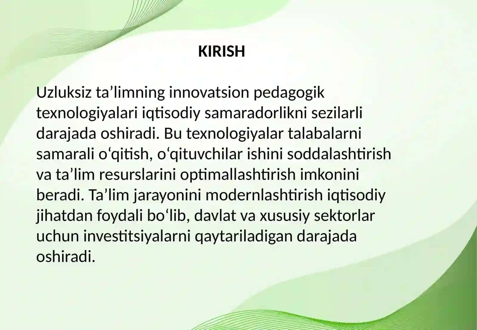 Uzluksiz ta’limda innovatsion pedagogik texnologiyalarning iqtisodiy samarasi 2