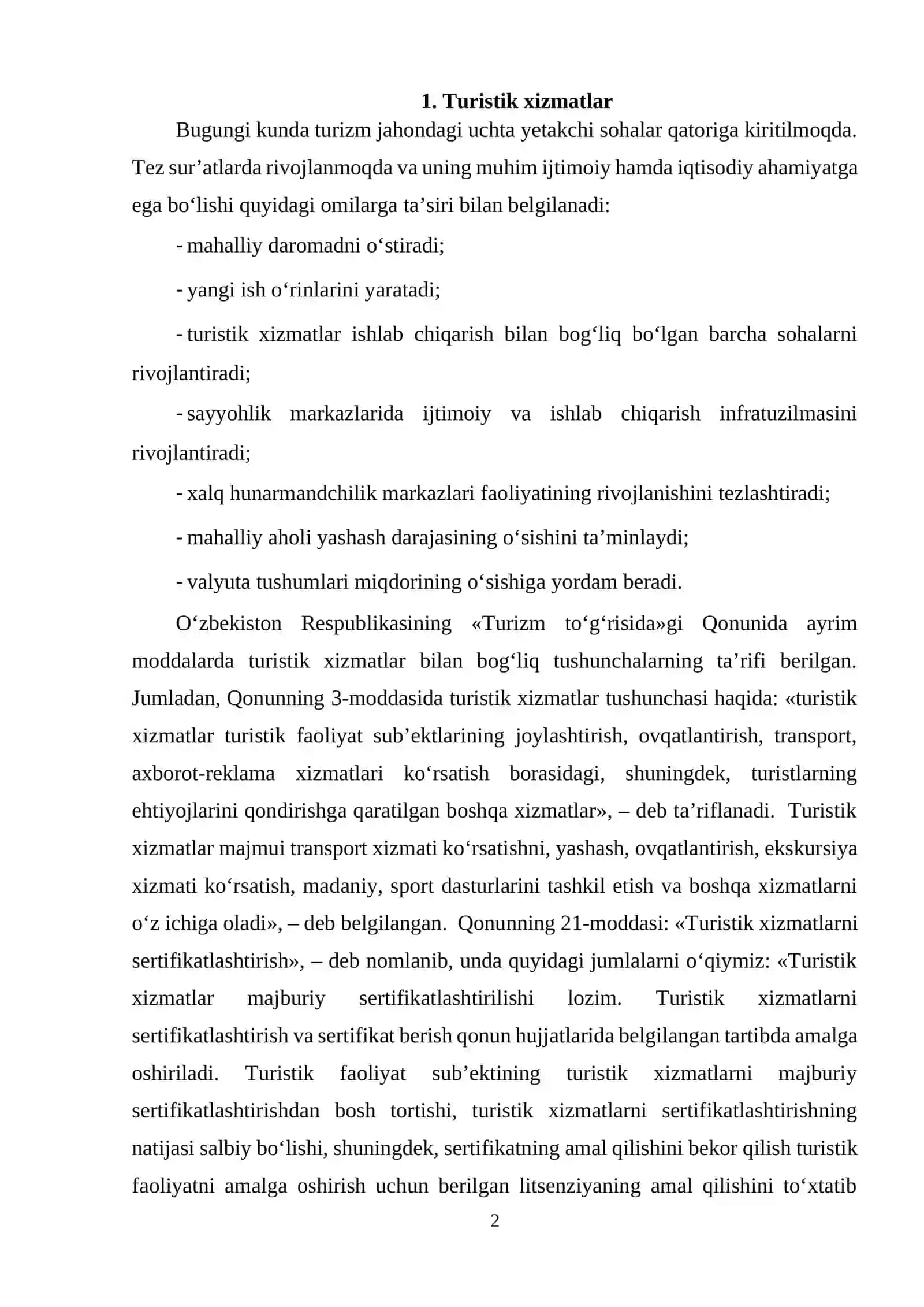 Turizm sohasida biznes rejalashtirish 2