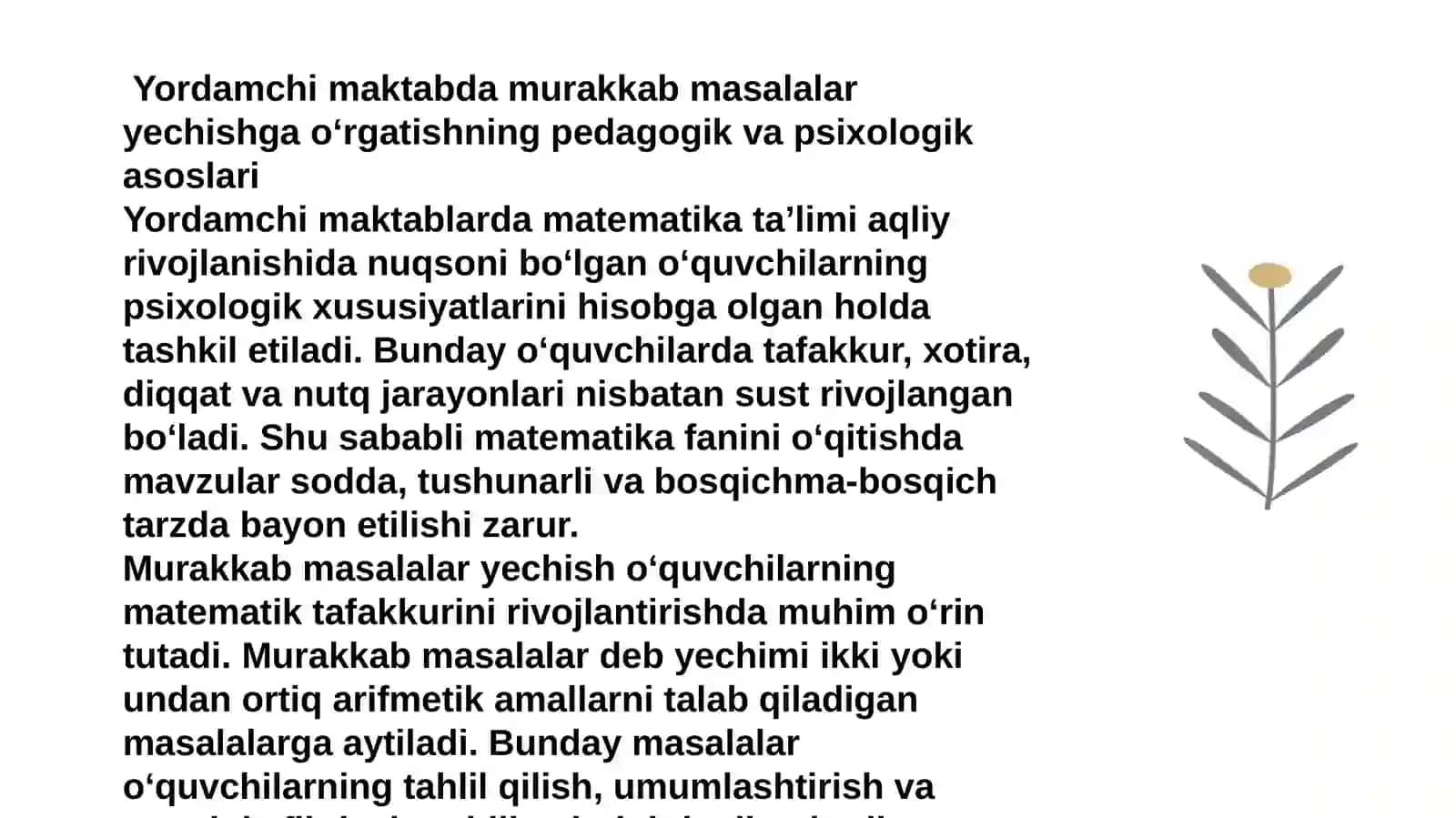 Yordamchi maktabda murakkab masalalar yechishga o‘rgatish metodikasi 2