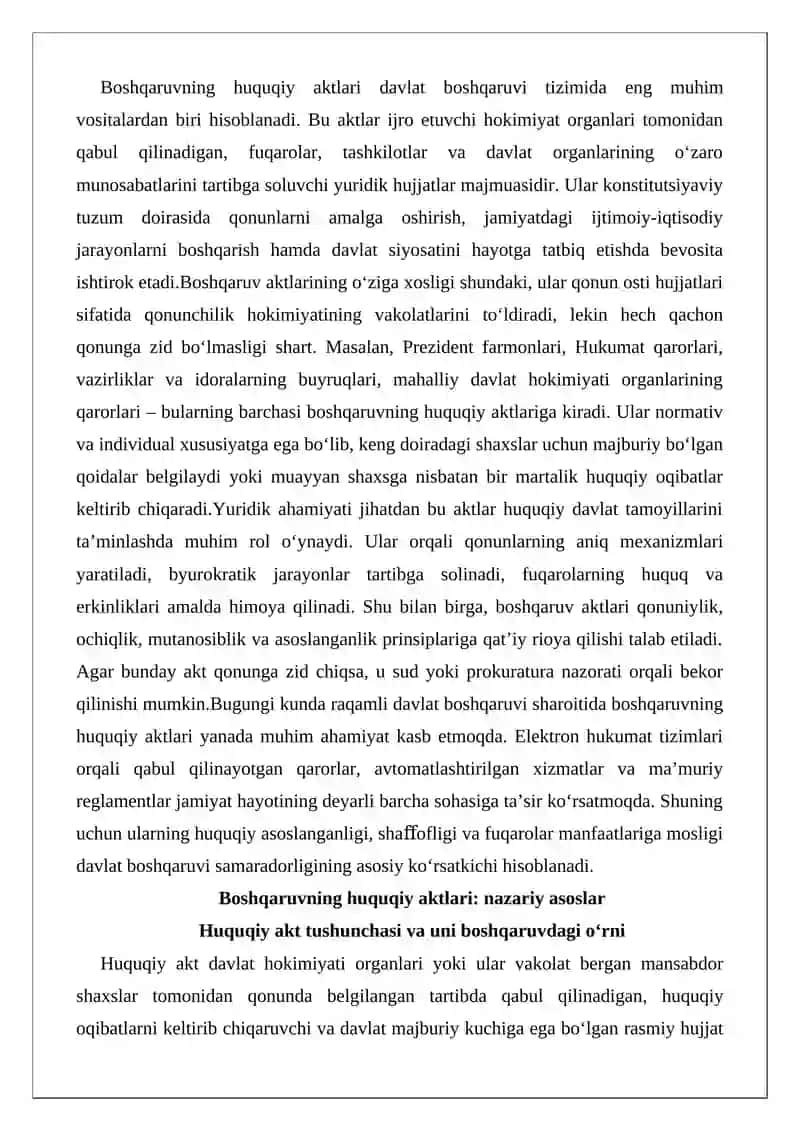 Boshqaruvning huquqiy aktlari tushunchasi va yuridik ahamiyati 2