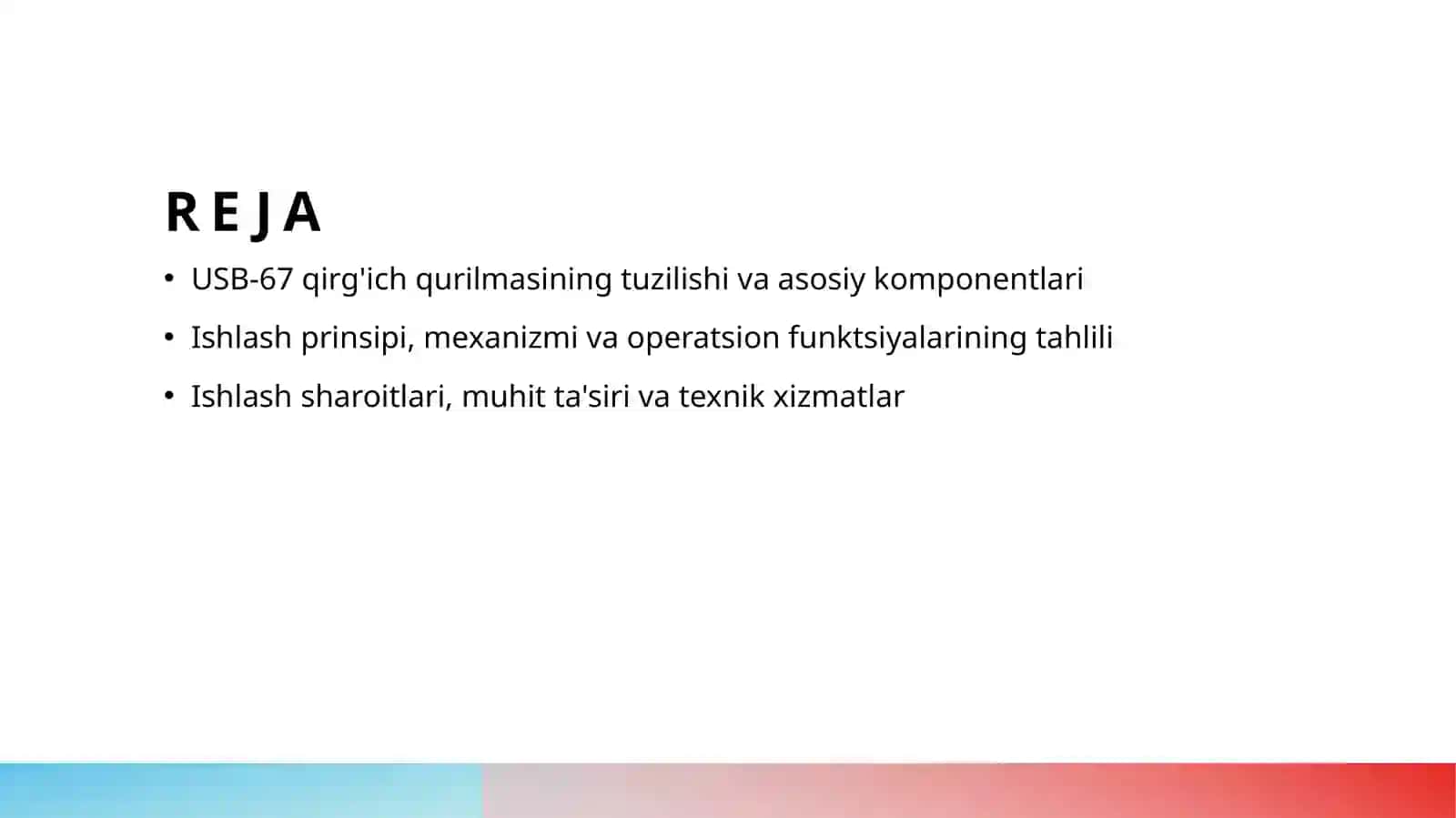 УСБ-67 qirg'ich qurilmasini tuzilishi ishlash prinsipi va ishlash sharoitlarini o'rganish 2