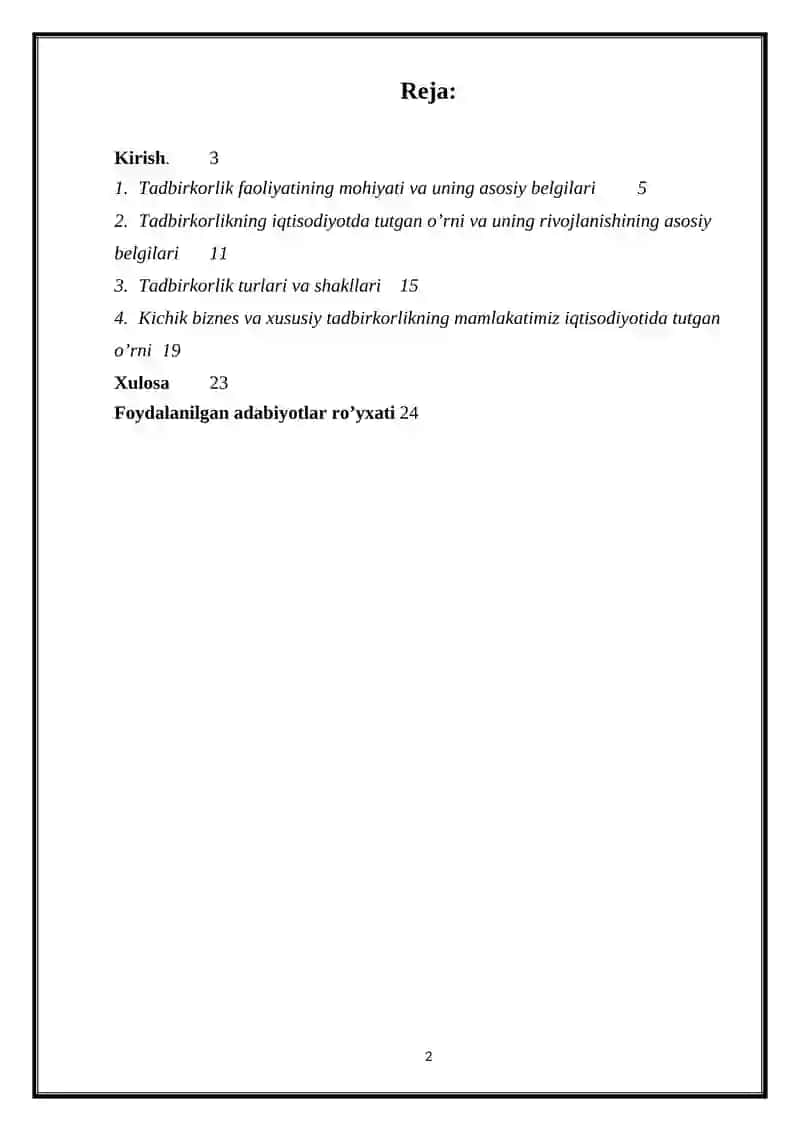 Tadbirkorlik faoliyati uning turlari va asosiy belgilari 2