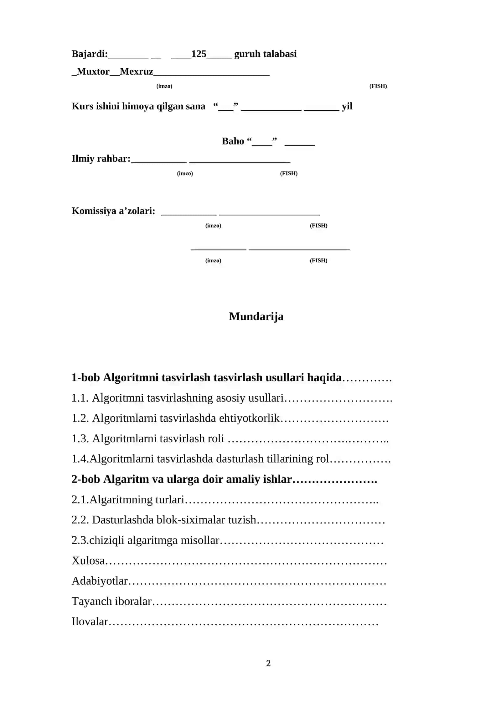 Algoritmning tasvirlash usullari 2