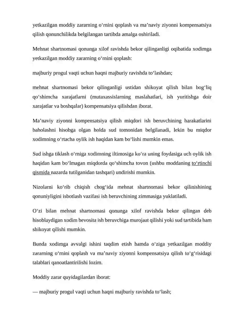 MEHNAT SHARTNOMASINI QONUNGA XILOF RAVISHDA BEKOR QILISHNING HUQUQIY OQIBATLARI 2