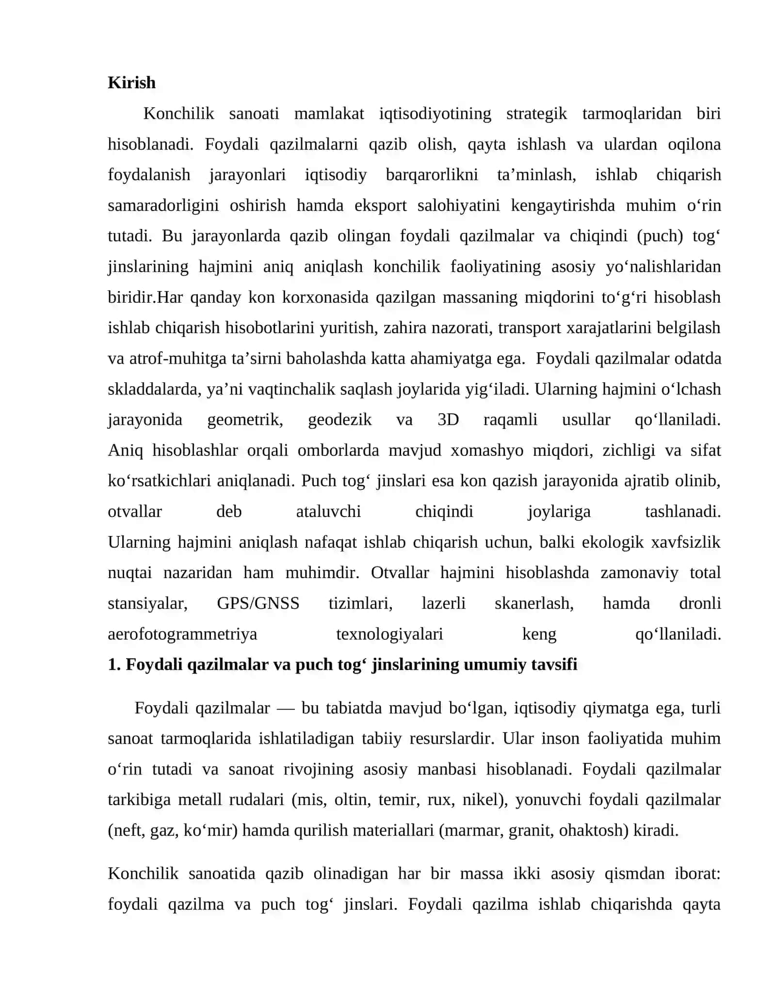 Foydali qazilmalar hajmini skladda, puch tog‘ jinslari hajmini esa otvallarda aniqlash 2