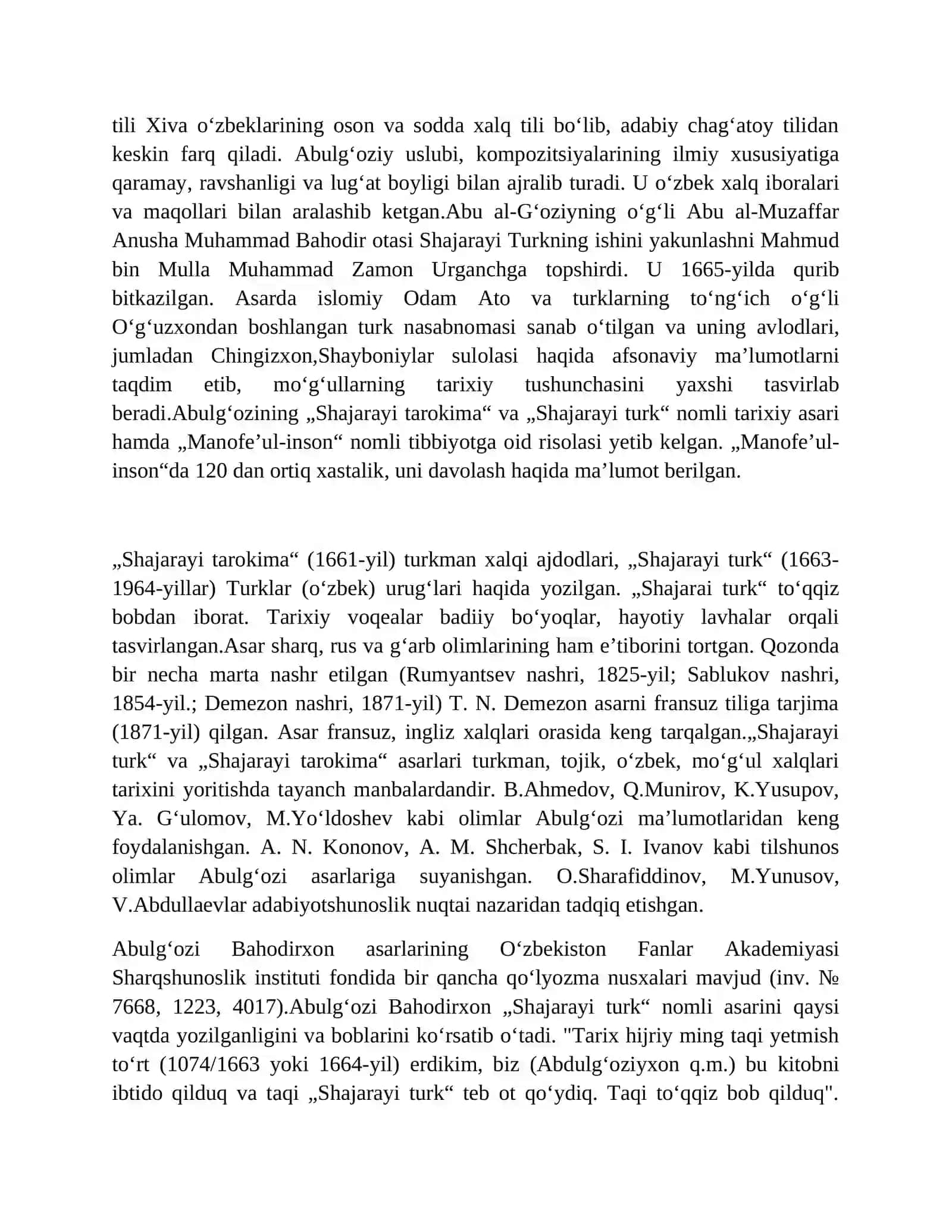 "Shajarayi Turk" asarining adabiyot tarixidagi o'rni 2