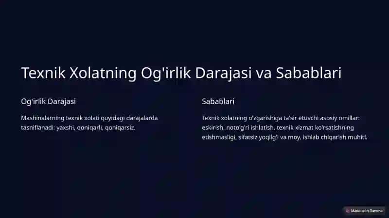 Mashinalarning Texnik Xolati O'zgarishi 2