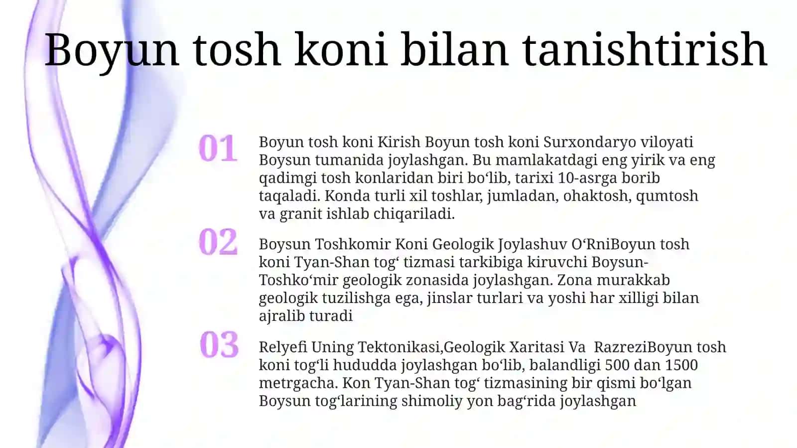 Boysun Toshkomir Koni Geologik Joylashuv OʻRni, Relyefi Uning Tektonikasi,Geologik Xaritasi Va Razrezi 2