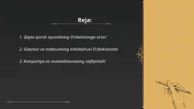 Qayta qurish yillarida"Oʻzbekistondagi ijtimoiy siyosiy vaziyat 2