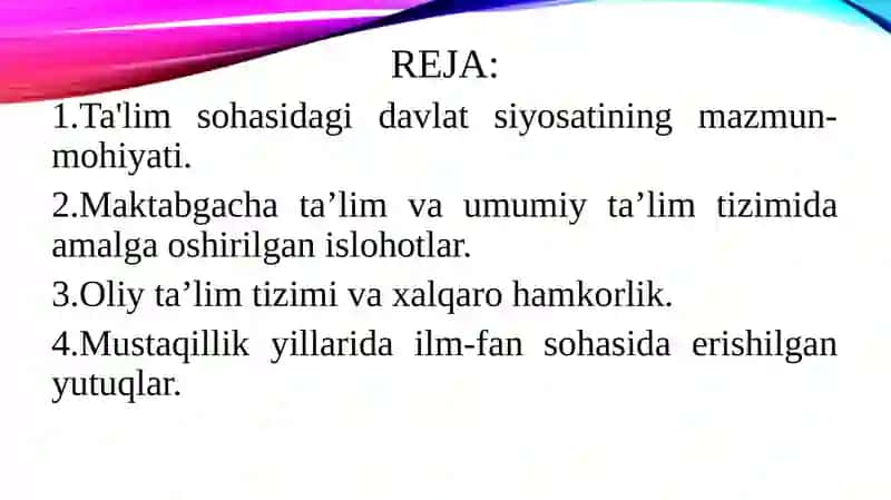Madaniy-ma’naviy va ta’lim sohasidagi islohotlar 2