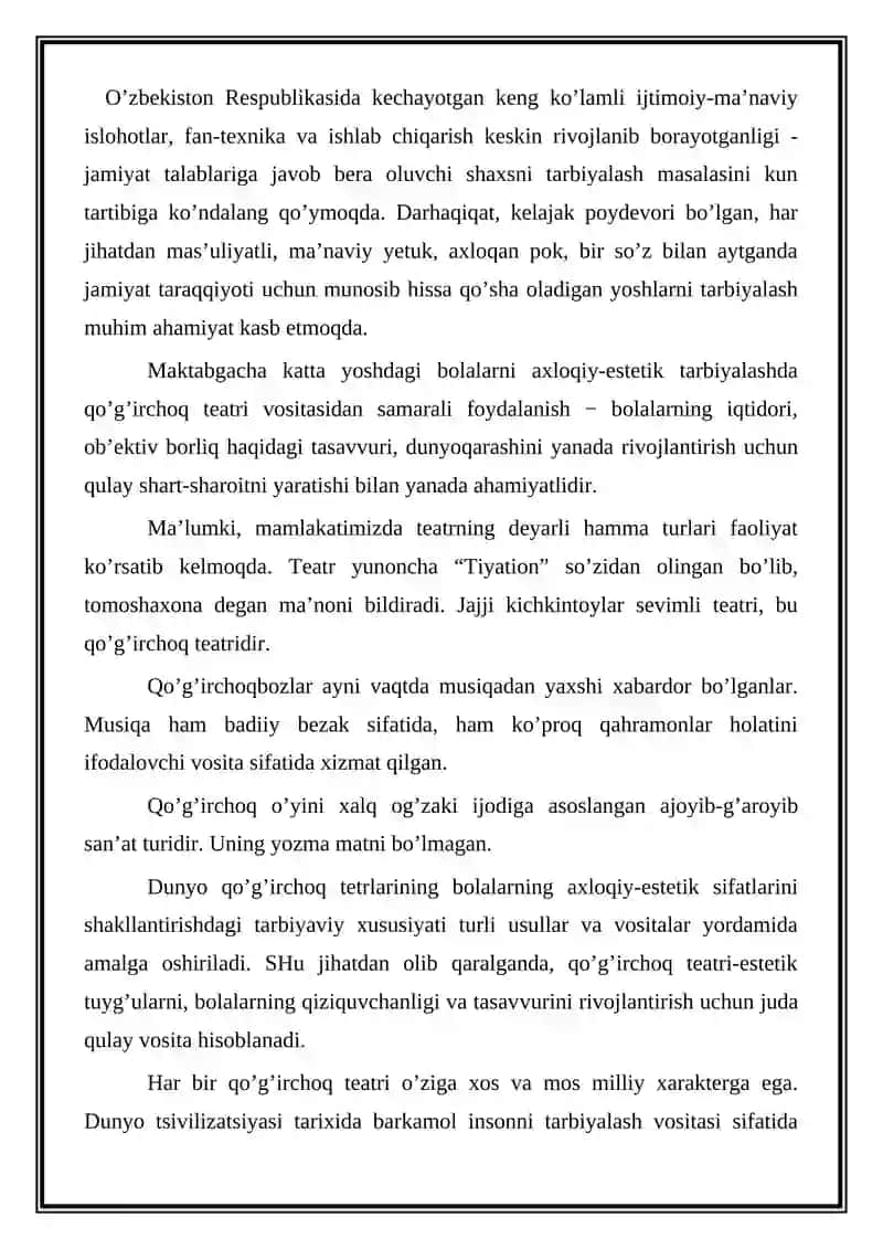 QO’G’IRCHOQ TEATRINING PAYDO BO’LISHI TARIXIY ILDIZLARI VA TARBIYAVIY AXAMIYATI 2