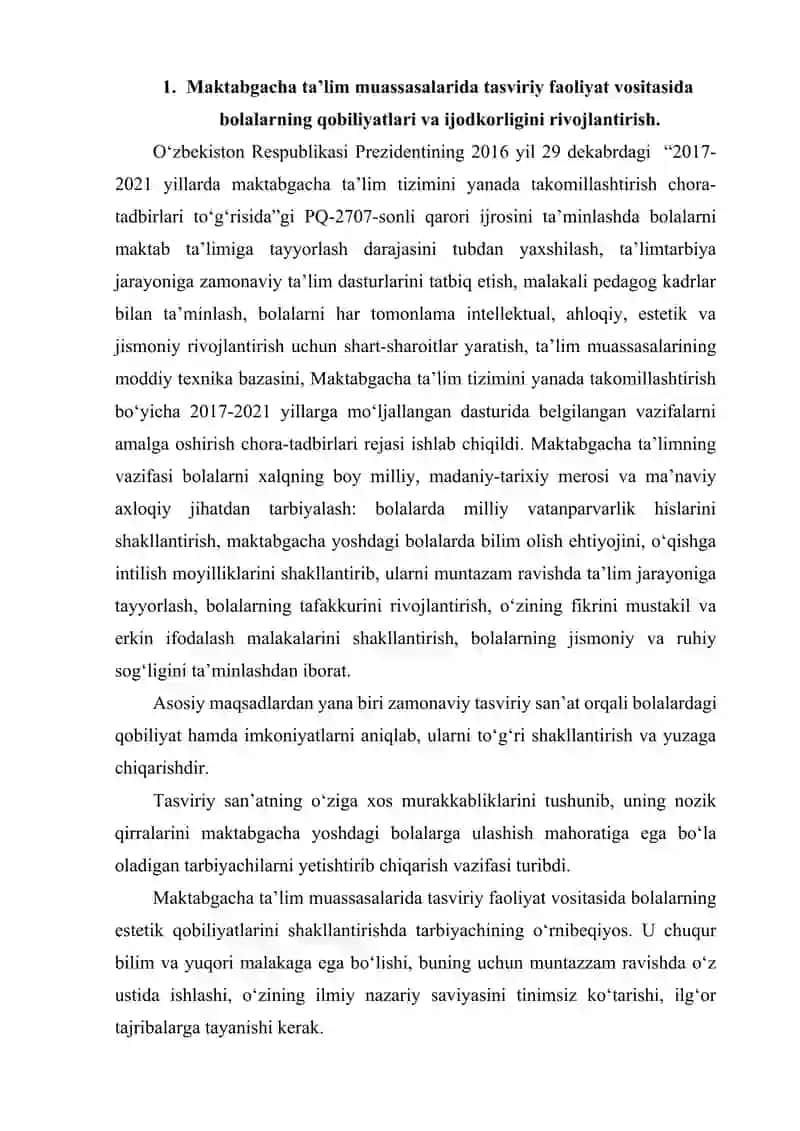 Maktabgacha yoshdagi bolalarni tasviriy qobiliyati va ijodkorligini rivojlantirish 2