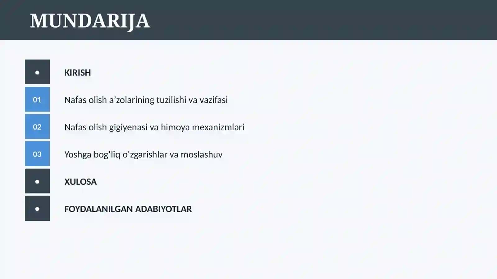 NAFAS OLISH A`ZOLARINING TUZILISHI, FUNKSIYASI, GIGIYENASI VA YOSHGA BOG`LIQ XUSUSIYATLARI 2