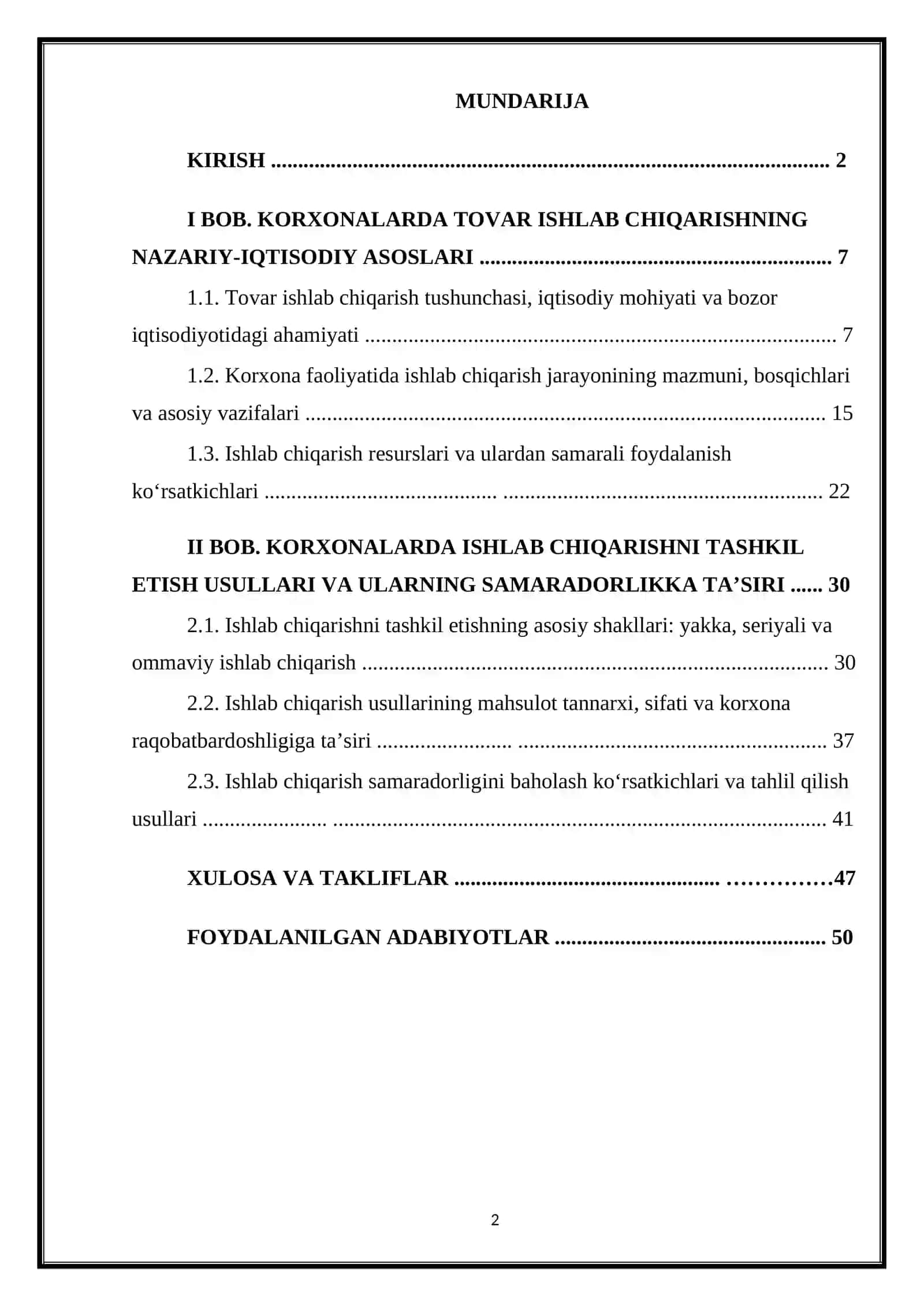 KORXONALARDA TOVAR ISHLAB CHIQARISH VA UNING TURLI ISHLAB CHIQARISH USULLARIDAGI ROLI 2