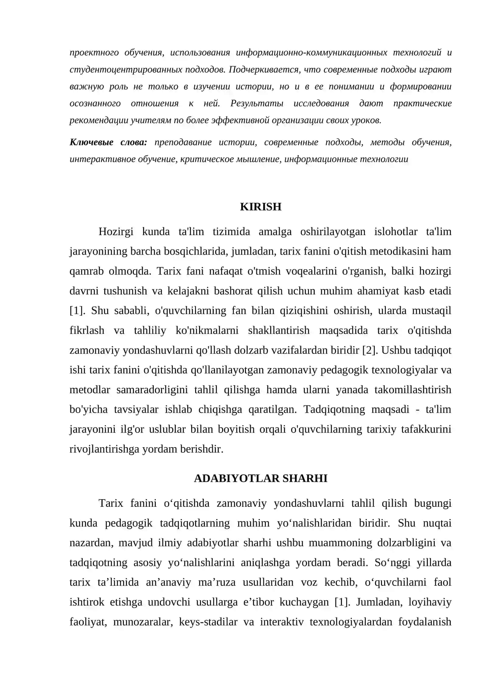 TARIX FANINI OʻQITISHDA ZAMONAVIY YONDASHUVLAR 2