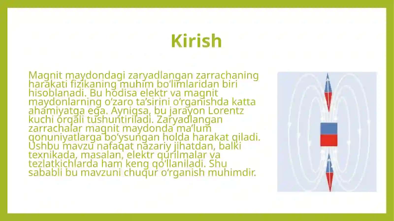 Magnit maydondagi zaryadlovchi zarrachaning harakati lorentz kuchi 2