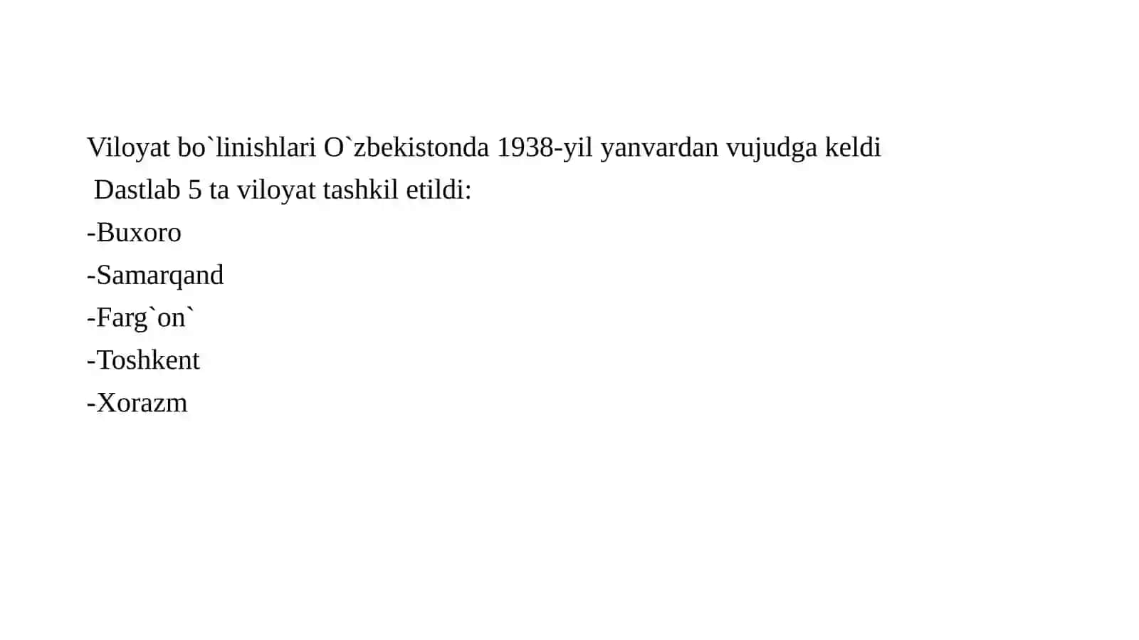 Viloyat bo'linishlari O'zbekistonda 2