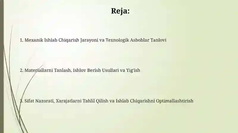 Mexanik ishlab chiqarish ketma-ketligi va texnologik asboblarni tanlash 2