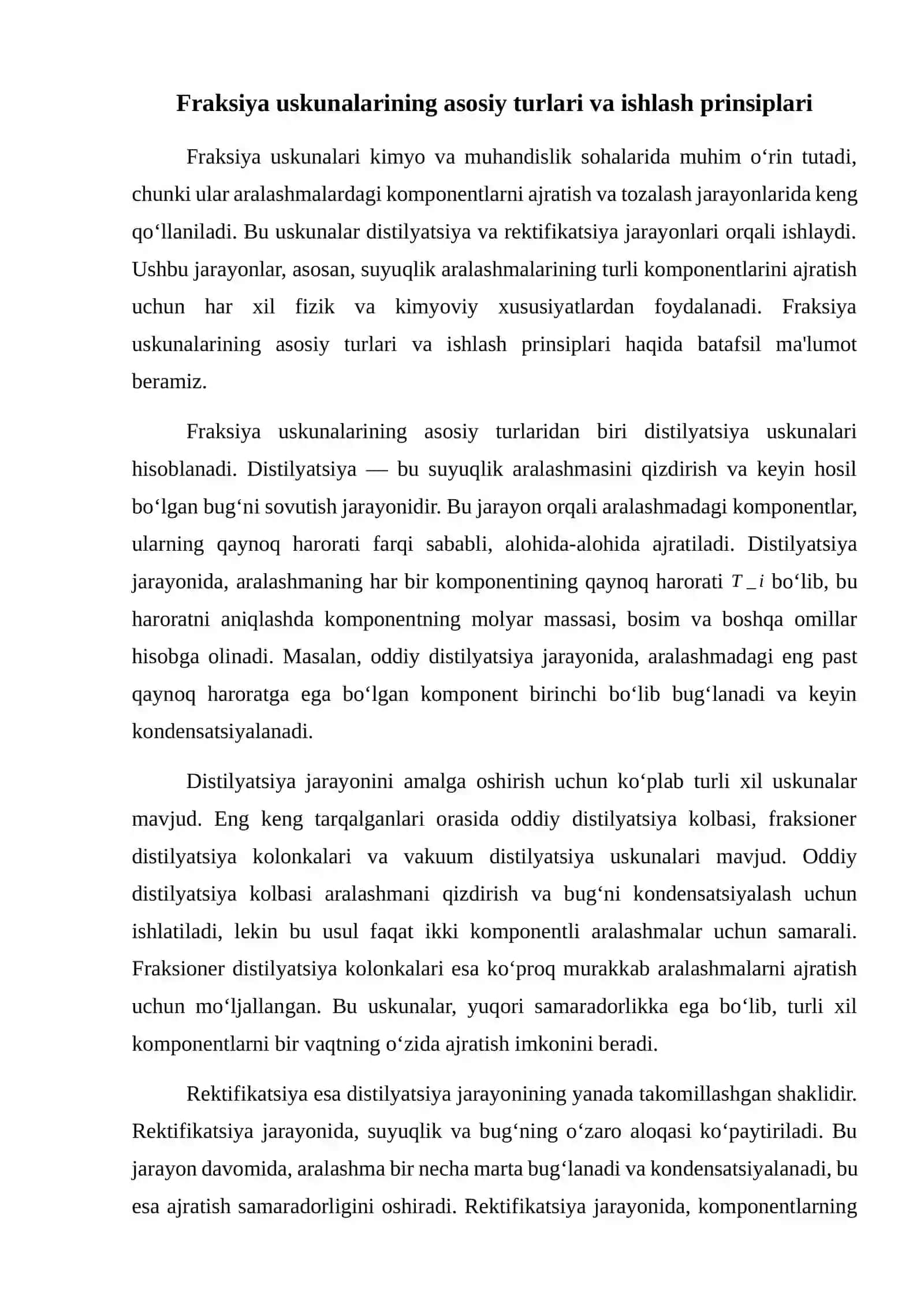 Fraksiya uskunalari  distilyatsiya va rektifikatsiya qurilmalari 2