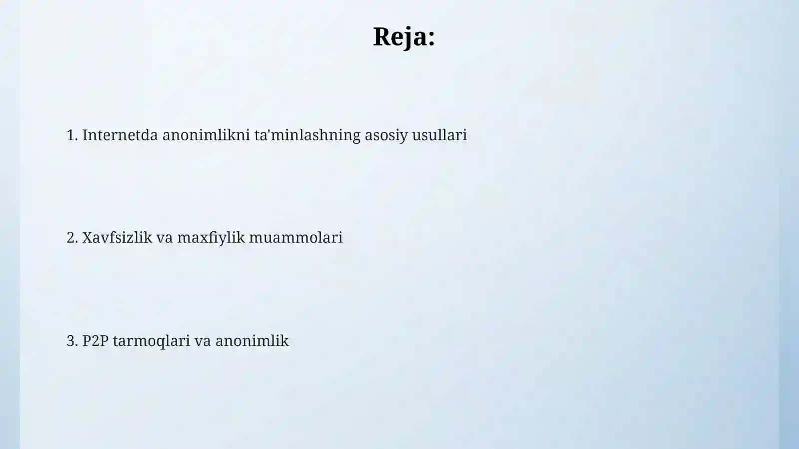 Internetda anonimlikni ta'minlash. P2P tarmoqlari 2