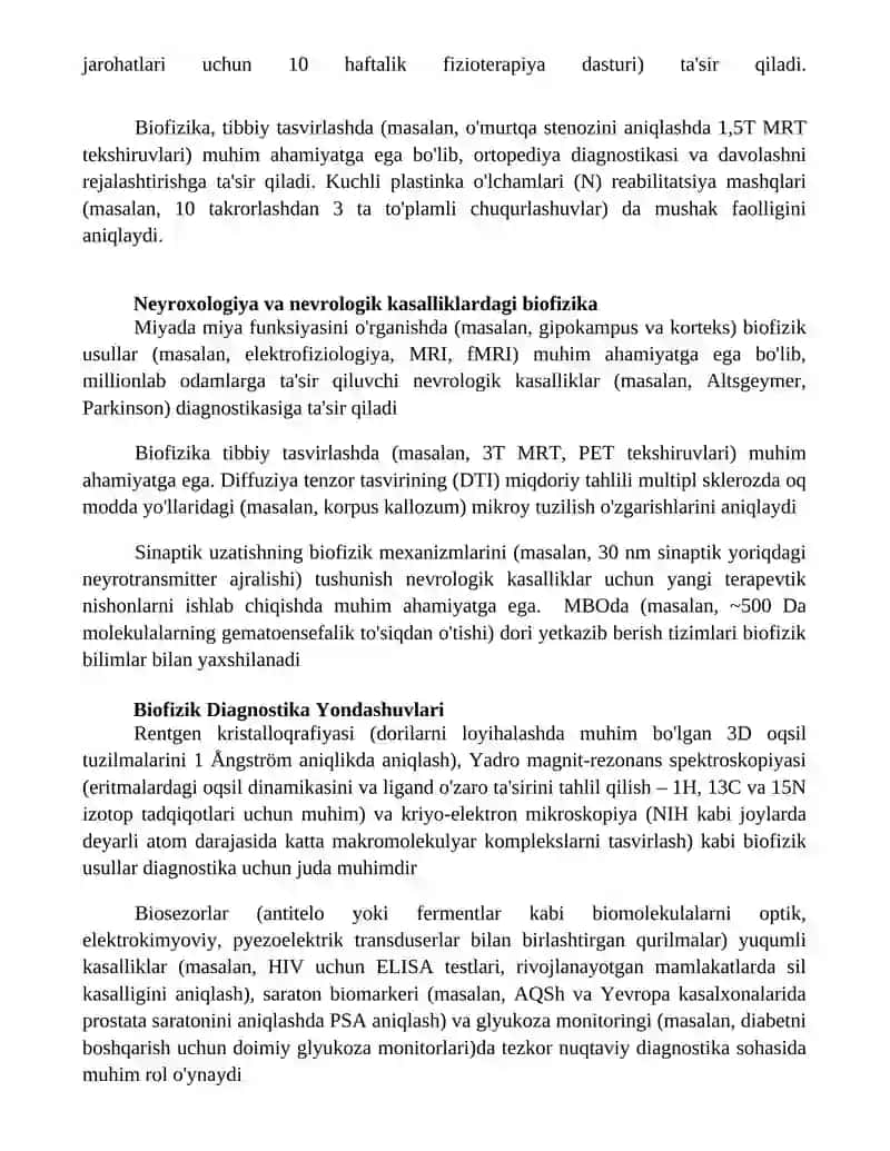 Biofizika fanning medicinada ahmiyati 2