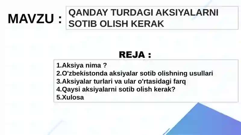 Qanday turdagi aksiyalarni sotib olish kerak 2