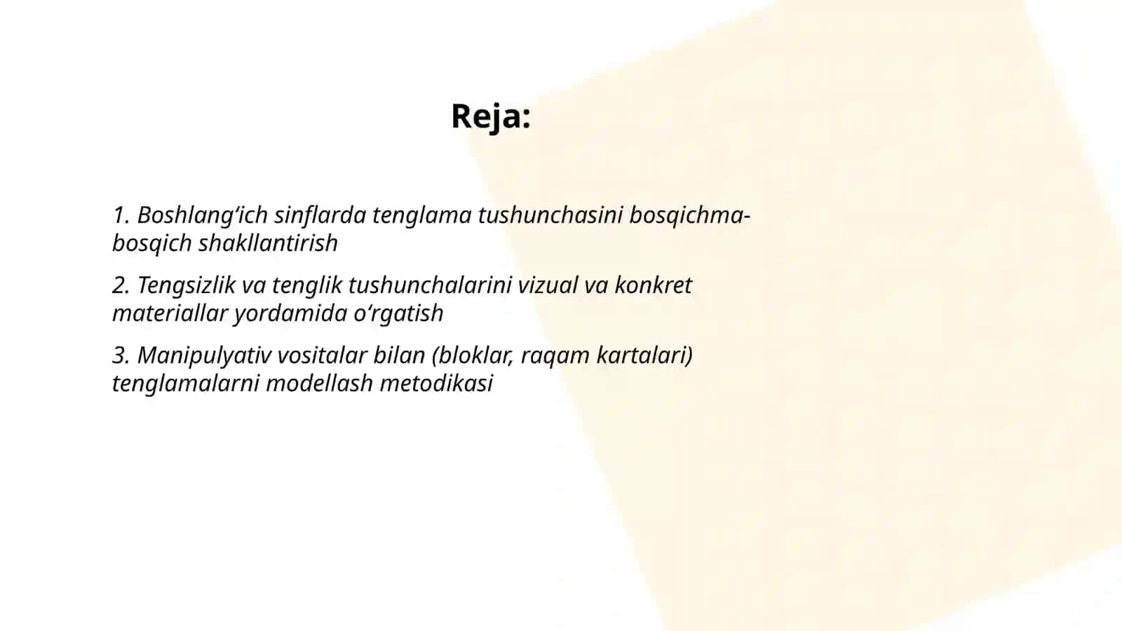 Boshlangʻich sinflarda tenglama, tengsizlik, tengliklarni oʻrgatish metodikasi 2