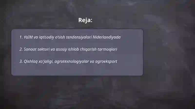 YaIM va iqtisodiy o'sish tendensiyalari Niderlandiyada 2