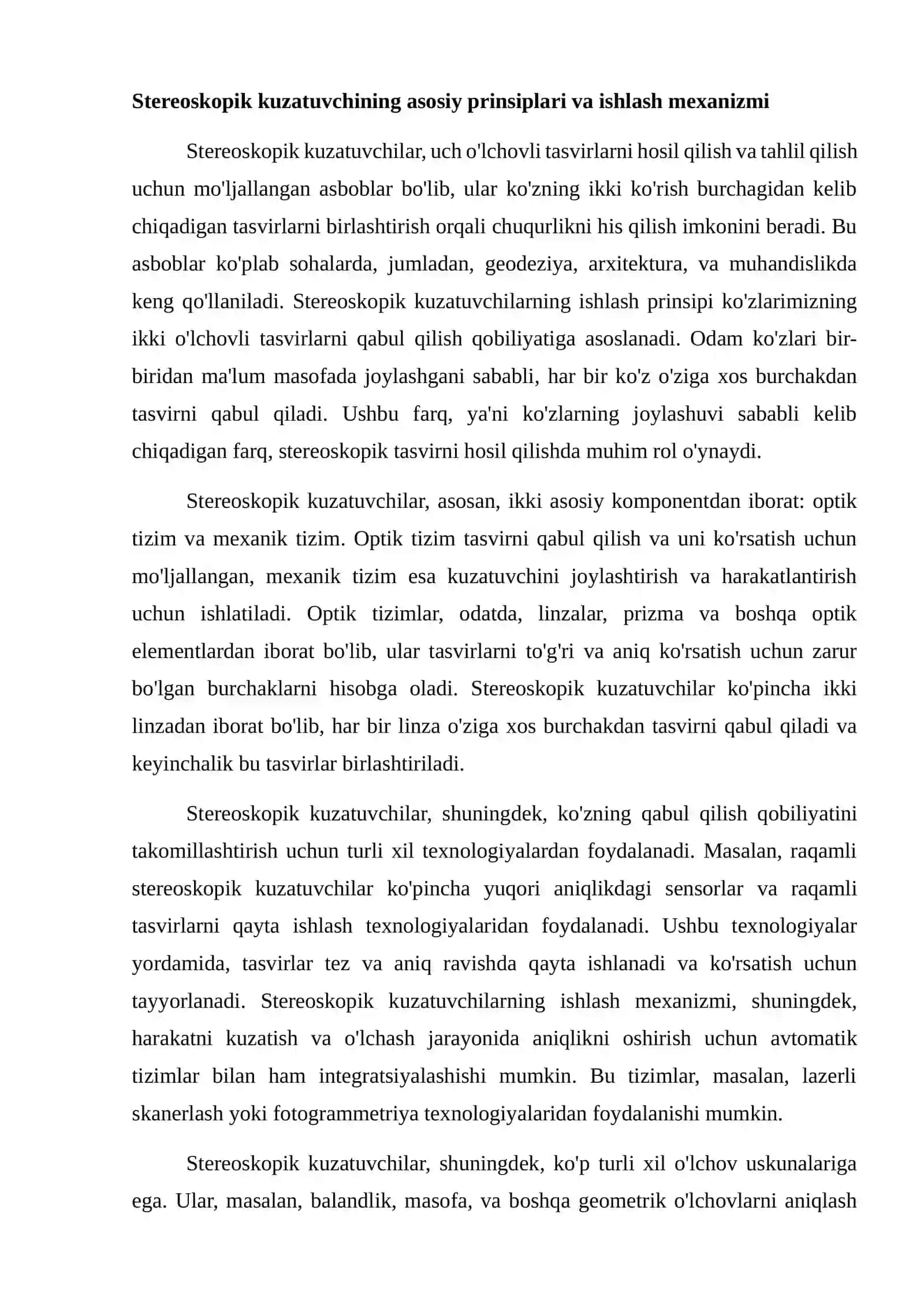 Suratni steroskopik kuzatuvchi va oʻlchovchi asboblar 2