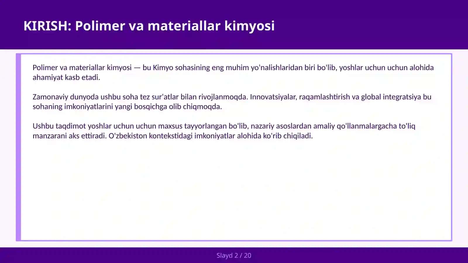 Polimer va materiallar kimyosi 2