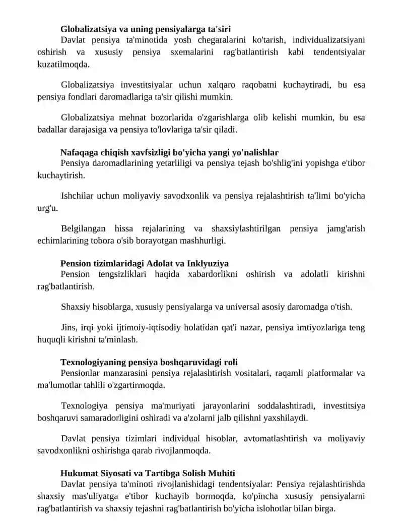 Davlat pensiya ta'minoti fanning rivojlanish tendensiyalari 2