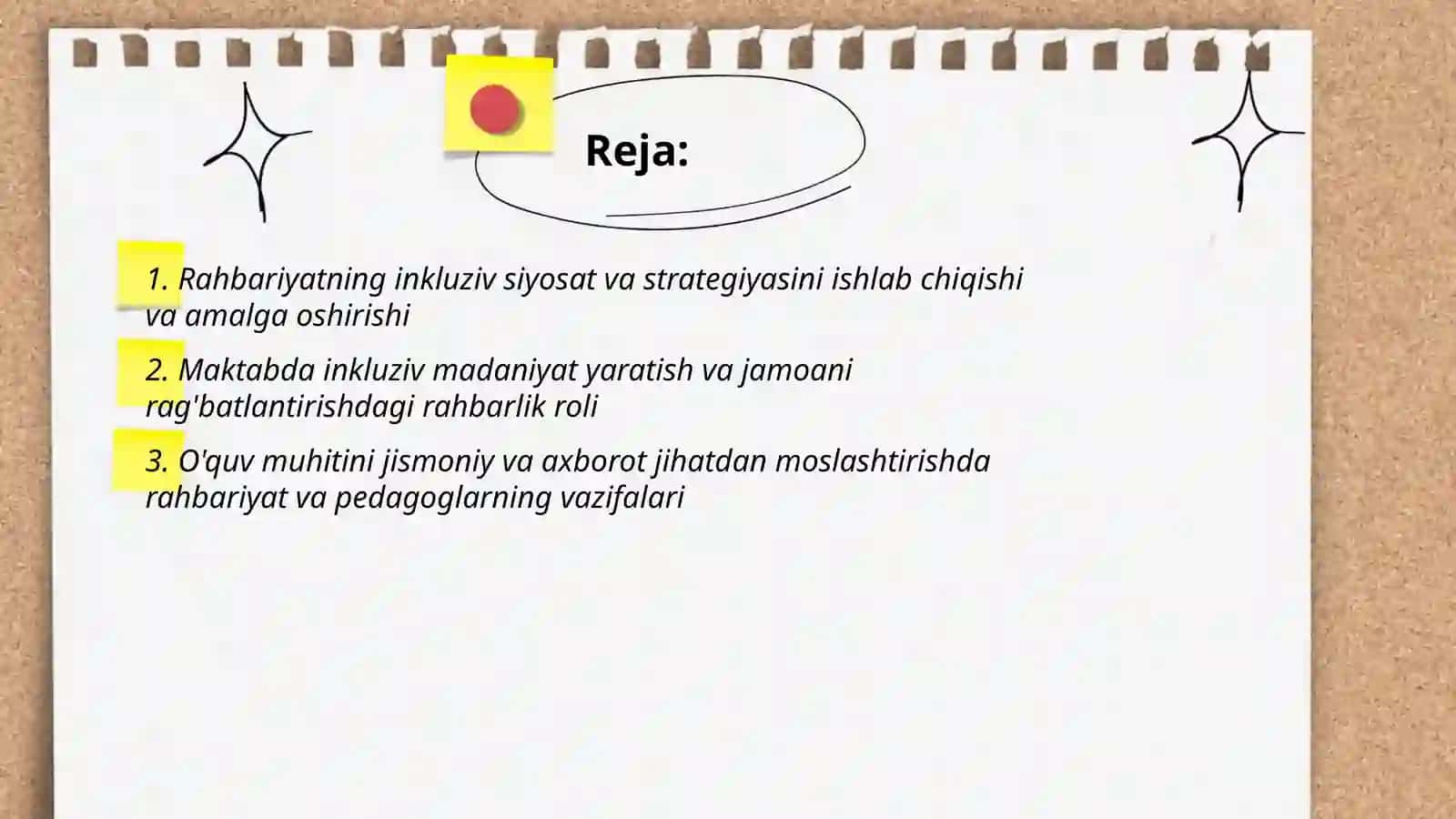 Rahbariyatning inkluziv siyosat va strategiyasini ishlab chiqishi va amalga oshirishi 2