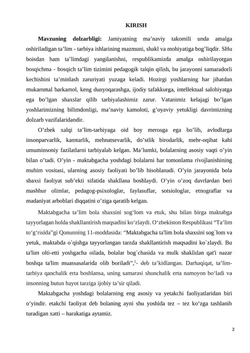 O'yin mashg'ulotlari orqali maktabgacha yoshdagi bolalarni rivojlantirish yo'llari 2