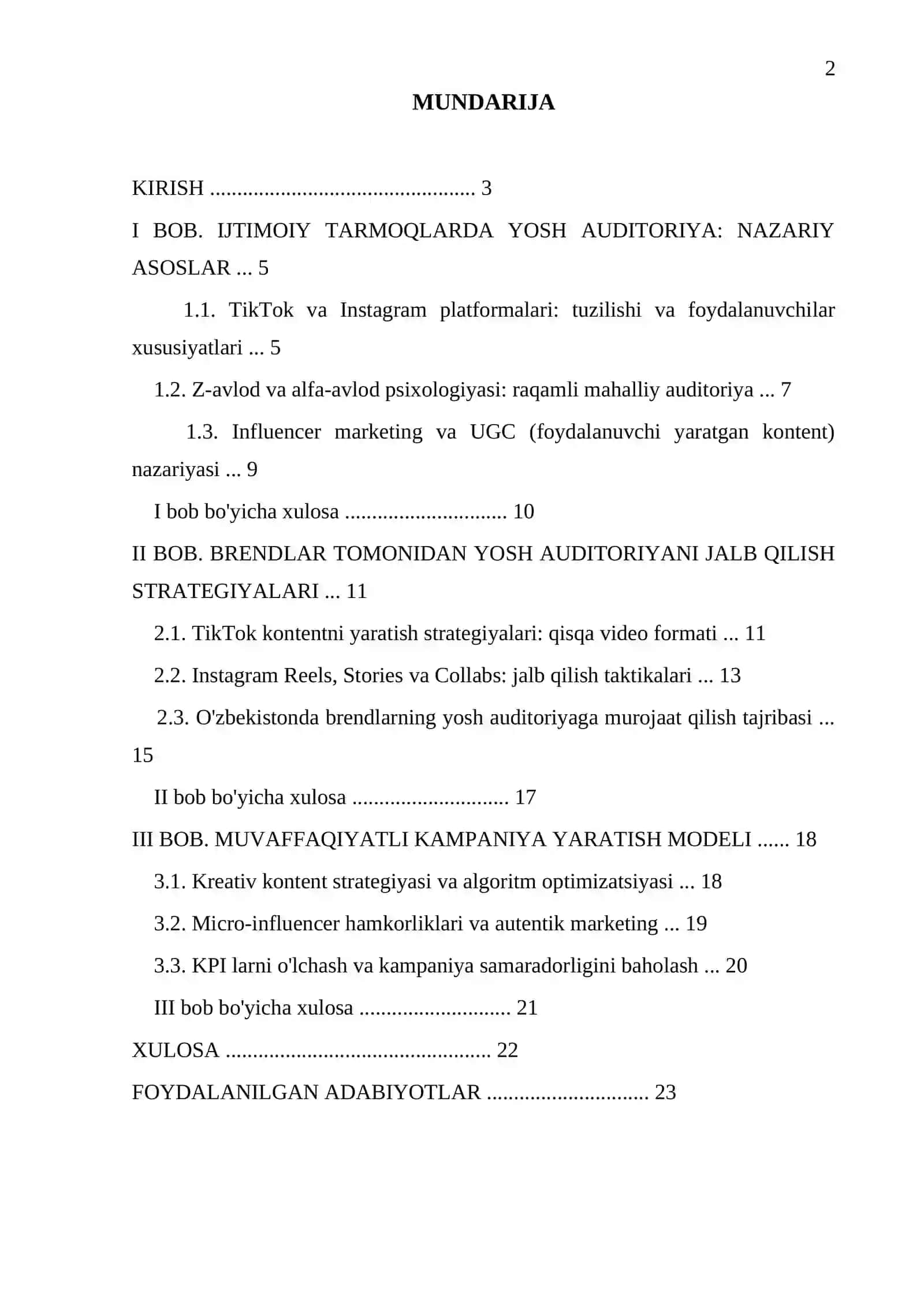 "TikTok va Instagram orqali yosh auditoriyani jalb qilish" kurs ishi 2
