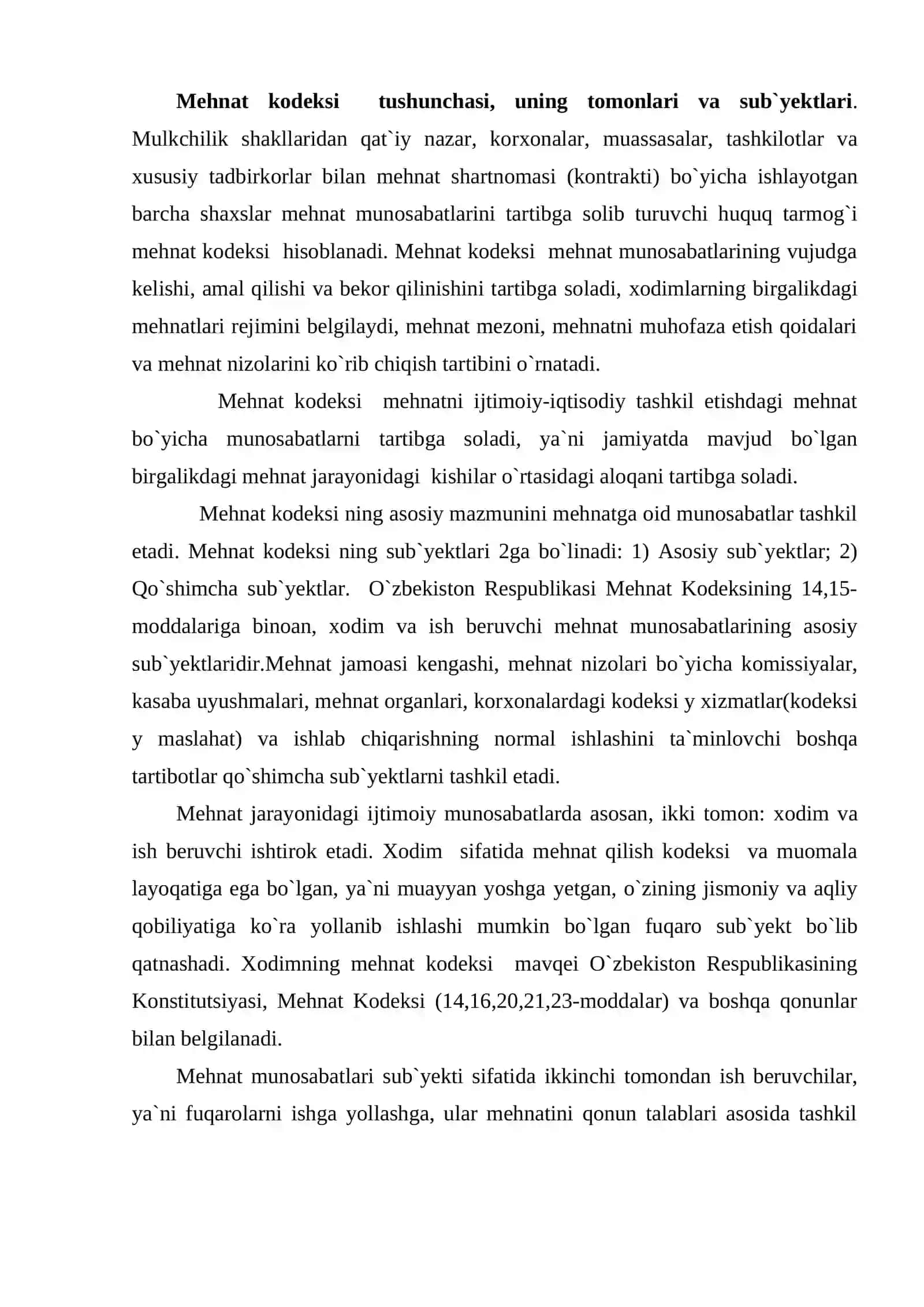 O'zbekiston respublikasi mehnat kodeksi tushunchasi, tamoyillari, tizimi 2