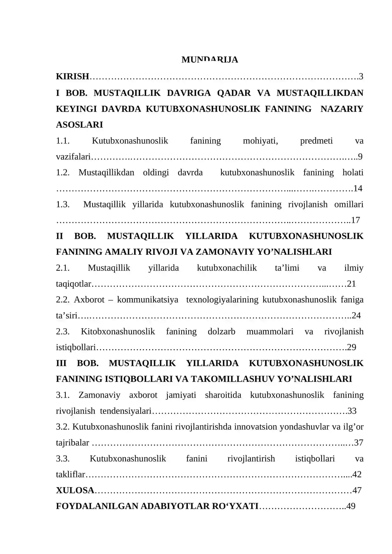 O‘ZBEKISTON RESPUBLIKASI OLIY TA’LIM, FAN VA INNOVATSIYALAR VAZIRLIGI QO‘QON DAVLAT UNIVERSITETI “BOSHLANG‘ICH VA TEXNOLOGIK TA’LIM” FAKULTETI “Texnologik ta’lim va kutubxonashunoslik” kafedrasi “Kutubxona – axborot faoliyati” yo‘nalishi 2-kurs (kunduzgi) talabasi G’ulomova Hayotxon G’ofurjon qizining “Kutubxonashunoslik” fanidan tayyorlagan KURS ISHI 2