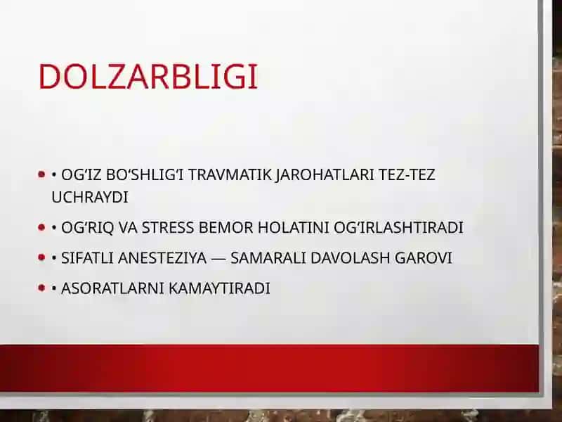 Yumshoq to‘qlima (shilliq qavat) travmatik jarohatlarida anesteziya o‘tkazish usullari 2